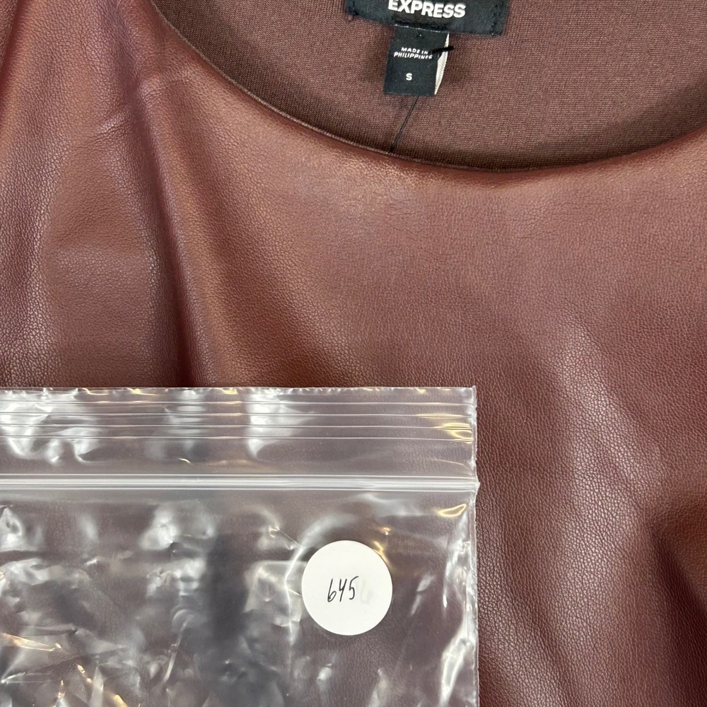 Express Womens Brown Faux Leather Peplum Sleeveless Top Size S NWT 06410861 - Picture 10 of 10